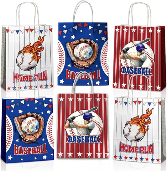 JOYGATHER 24 Pcs Baseball Goodie Bags with Handles, Baseball Party Favors Gift Candy Treat Snack Paper Bags with 3 Different Types for Birthday Party Supplies Decorations