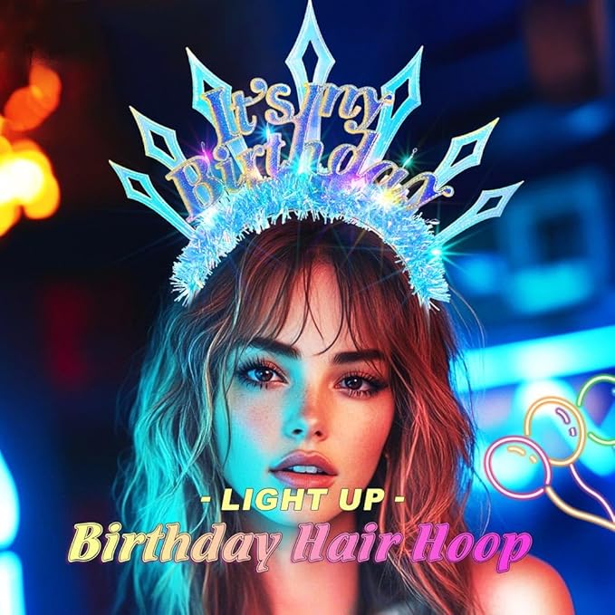 JAKAWIN Light Up Birthday Headband Glowing It's My Birthday Crown for Women