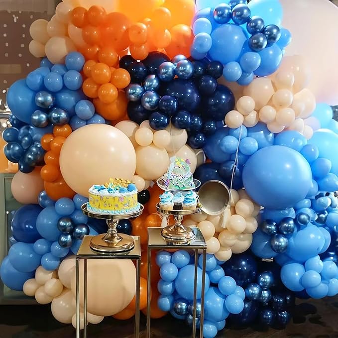 HILAVO Dog Paw Balloons Orange and Blue 60pcs 12 Inch Paw Print Puppy Balloons Navy Blue Pastel Orange Beige Latex Helium Balloon for Boys Paw Space Theme Baby Shower Blue Birthday Party Decorations