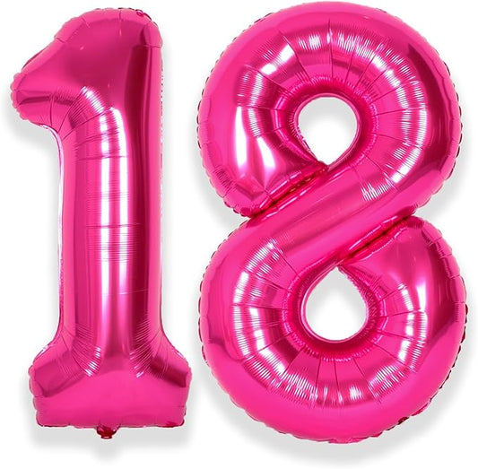 SUWEN 40 Inch Hot Pink Large 18 Number Balloons Big Foil Helium Number Balloons 0-9 Jumbo Happy 18th Mylar Birthday Party Decorations for Girl or Women 81 Anniversary Party Supplies