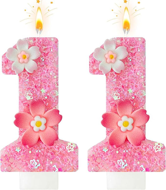 Pink Flower Birthday Candle,Number Birthday Candles for Cake, Ideal Birthday Parties Cake Decor, Wedding Anniversary and Other Celebrations (Number 11, Pink)