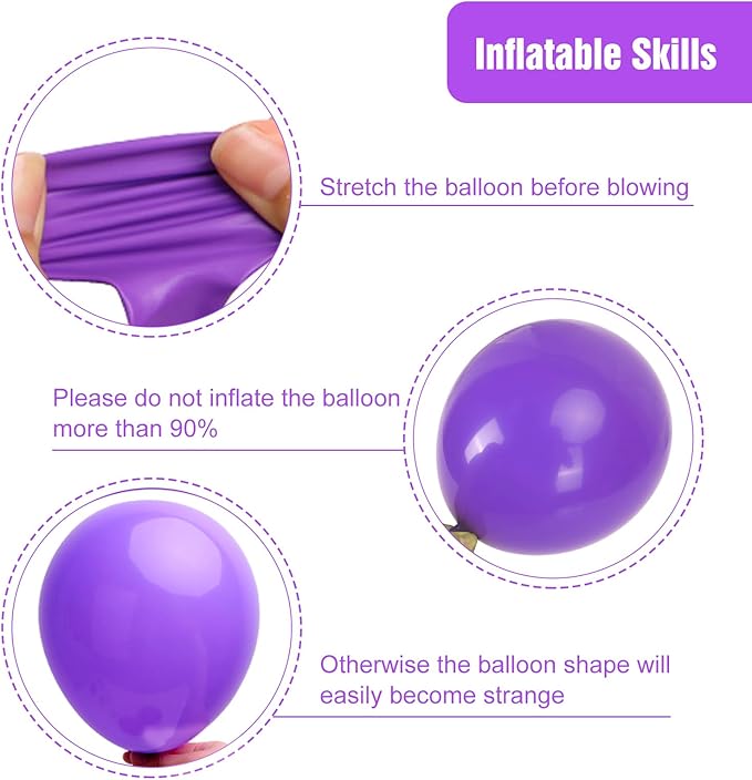 RUBFAC 135pcs Purple Balloons, Latex Lavender Lilac Balloon Different Sizes 18 12 10 5 Inch for Garland Arch Birthday Baby Shower Anniversary Wedding Masquerade Party Decoration