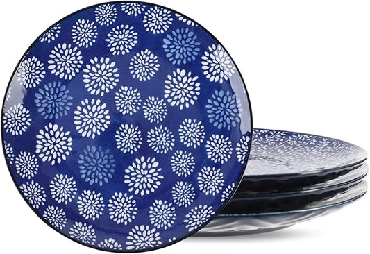 KitchenTour Ceramic Dinner Plates, 8.5 Inch Salad Plates Set of 4, Serving Plates for Dessert, Pasta, Steak, Dishwasher and Microwave Safe