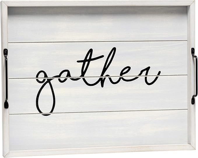 Elegant Designs HG2000-GGH Decorative Wood Serving Tray w/Handles, 15.50" x 12", Gather (Pack of 4)