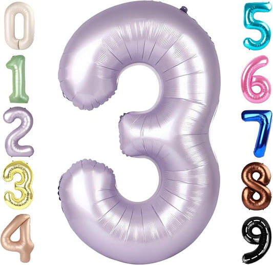 Numbers Balloon 3, 40 Inch Large Cream Purple Balloon for Three Year Old Birthday Decor, 3 13 30 31 Birthday Party Decorations for Wedding Supplies