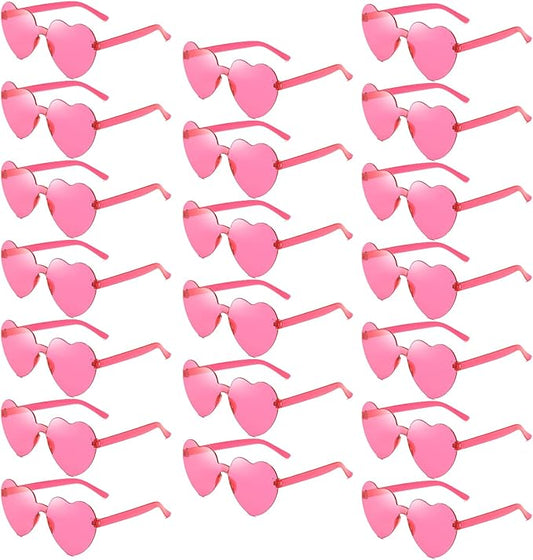 20 Pack Heart Sunglasses for Women Candy Transparent Rimless Bulk Heart Shaped Glasses for Bachelorette Party Favors