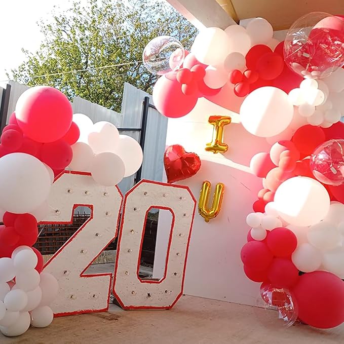Red and White Balloon Arch Garland Kit - Red White Balloon Arch Red White Party Valentines Balloon Garland for Birthday Wedding Anniversary Graduation Bachelorette Party Decorations
