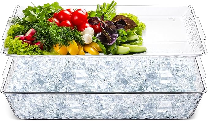 Baderke 1 Set 16" x 9" Plastic Chilled Serving Tray for Parties with Compartments Ice Chilled Party Platter Charcuterie Serving Board Cold Dish Dip for Fruit Seafood Vegetable Appetizer (Clear)