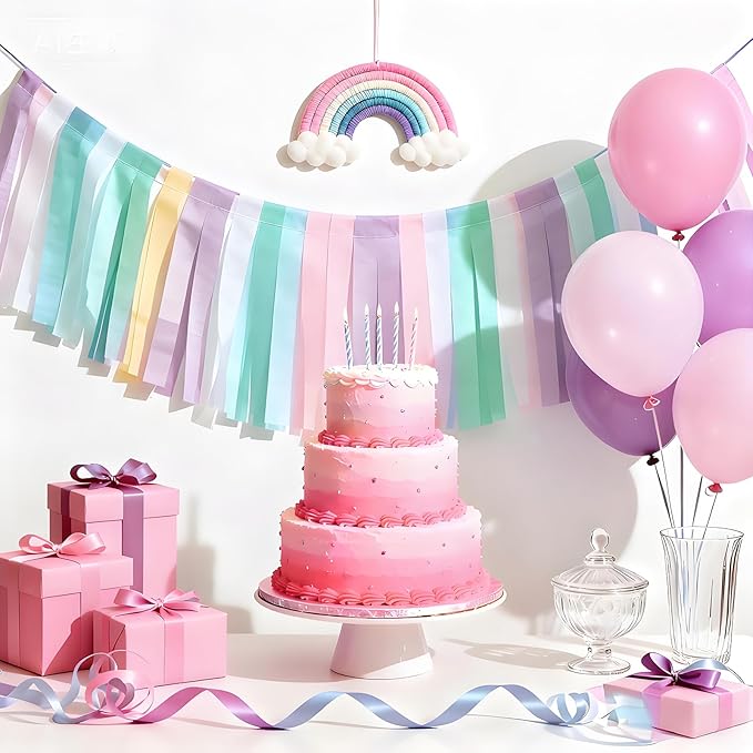 Pastel Colourful Crepe Paper Streamers 6 Rolls 32ft Donut Party Supplies Easter Birthday Baby Shower Sweet Shop Decorations