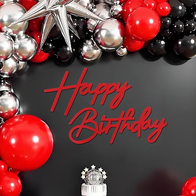 Happy Birthday Sign for Backdrop - Red Felt 'Happy Birthday' Letter Sign for Balloon Arch Backdrop Decorations - 1 Count, Unisex, All Ages, Men, Women