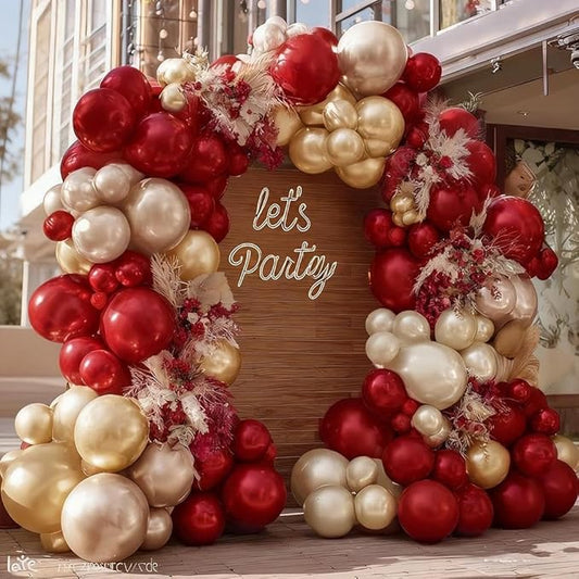 Burgundy Gold Balloon Garland Double Stuffed Dark Red Rose Gold Maroon Champagne Balloon Arch Kit for Mother's Day Wedding Birthday Bridal Graduation Anniversary Party Decorations