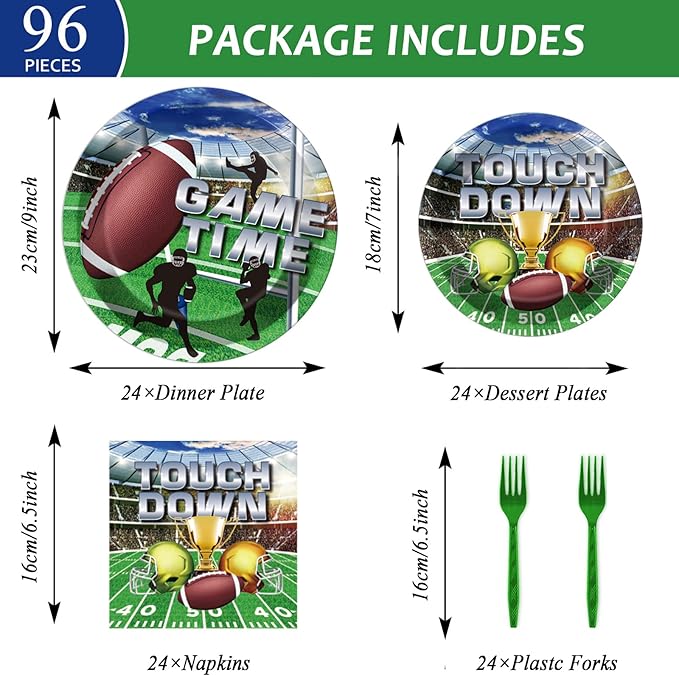 96 Pcs Football Party Paper Plate and Napkins Supplies Disposable Football Sports Party Birthday Decorations Favors for Party Favors 24 Guests