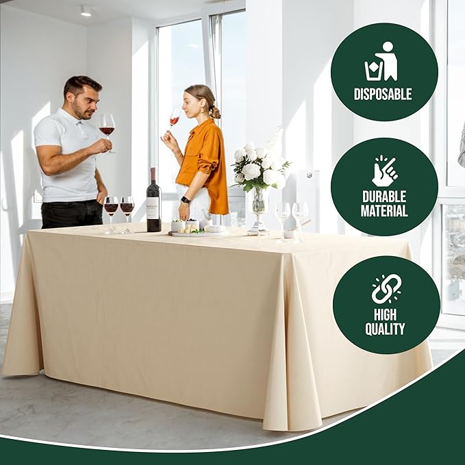 Exquisite 6 Pack Ivory Plastic Table Cloth - 70 x 120" Rectangle Disposable Tablecloth for Parties - Rectangle Tablecloth - Disposable Table Cloths for Parties - Great for Picnics And Formal Events