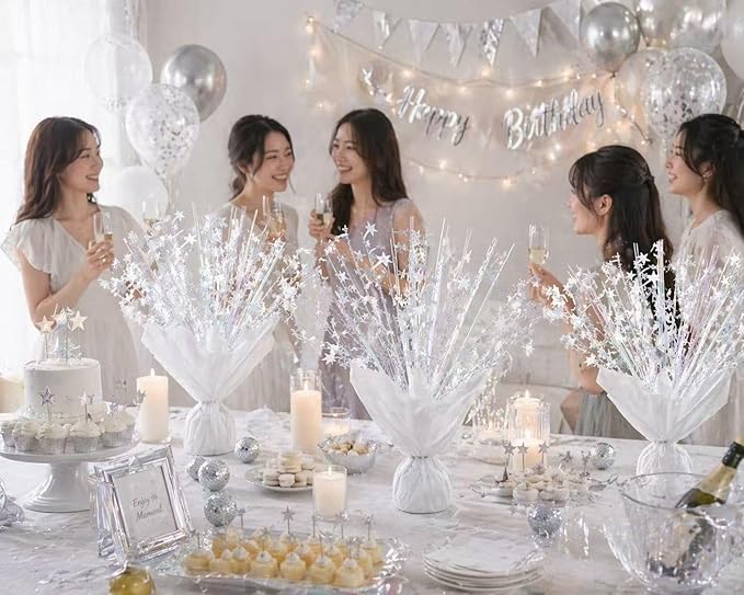 Metallic Foil Spray Centerpiece Stars for Wedding, Birthday, Anniversary, Christmas Table Decor, Holiday Festival Baby Shower Graduation Mantle Party Decorations (White630)