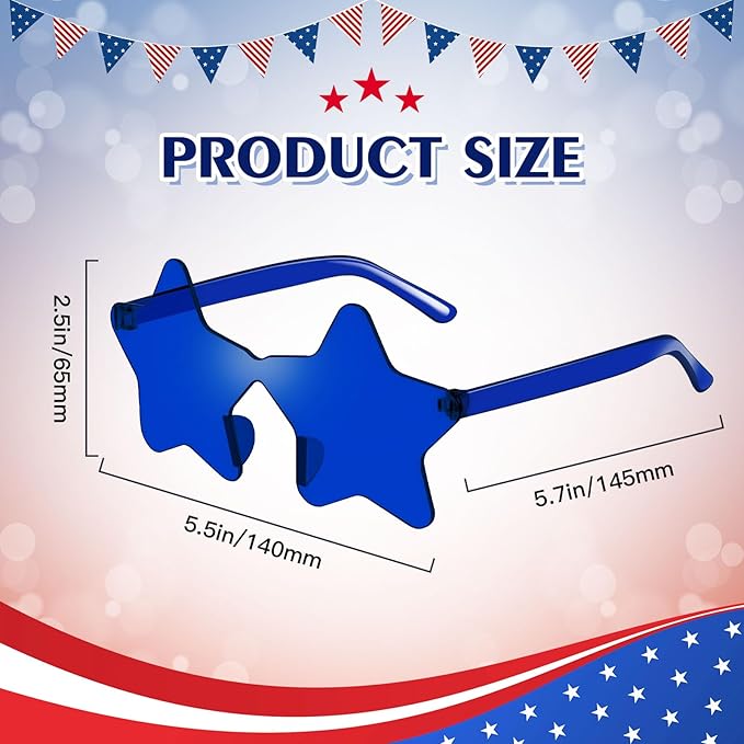 SUNOVELTIES 16 Star Rimless Sunglasses Retro Colored Party Glasses Bulk Gradient Transparent Fun Eyeglasses for Unisex Adult