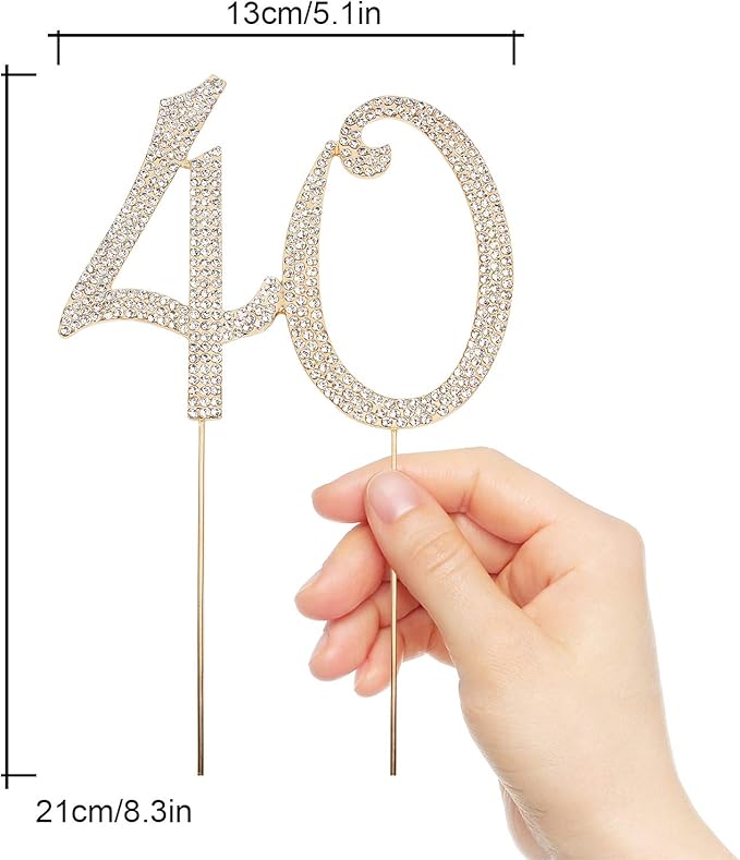 Bling Crystal Rhinestone 40 Birthday Cake Topper - Best Keepsake | 40th Party Decorations Gold