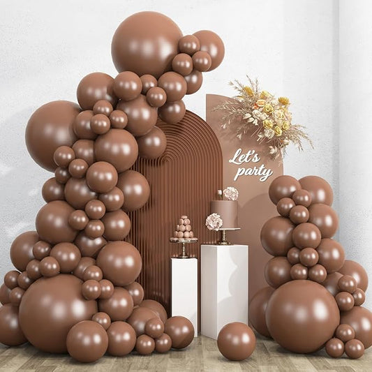 RUBFAC 135pcs Brown Balloons, Boho Coffee Latex Balloon Different Sizes 18 12 10 5 Inch for Garland Arch Wedding Baby Shower Jungle Safari Fall Birthday Bear Themed Party Decorations