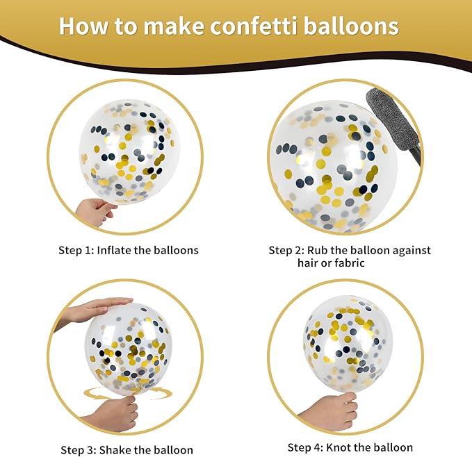 RUBFAC Black and Gold Balloons, 2026 Graduation Party Decorations Balloons 65pcs 12 Inches Black Gold White Confetti Party Balloon for Birthday Decorations