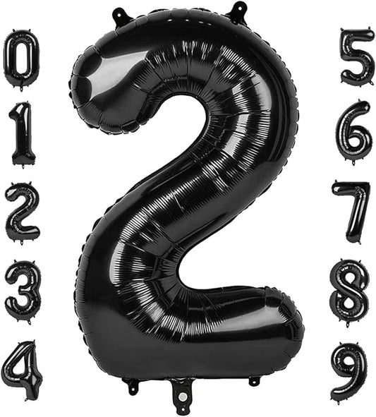 2 Numbers Balloon 40 Inch Black Two Balloon Number Birthday Decor, 2nd 12 21st Party Celebration Decorations Graduations Wedding Baby Shower
