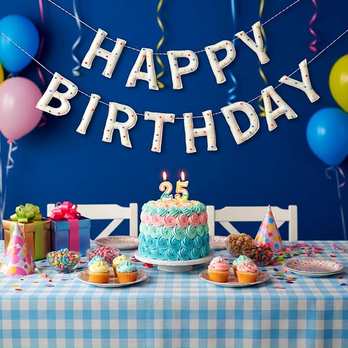 Suncalla Pre-strung Happy Birthday Banner with Colorful Beads Reusable Felt Garland Hanging Decorations Party Bunting for Birthday Decor Photo Props Home Backdrop