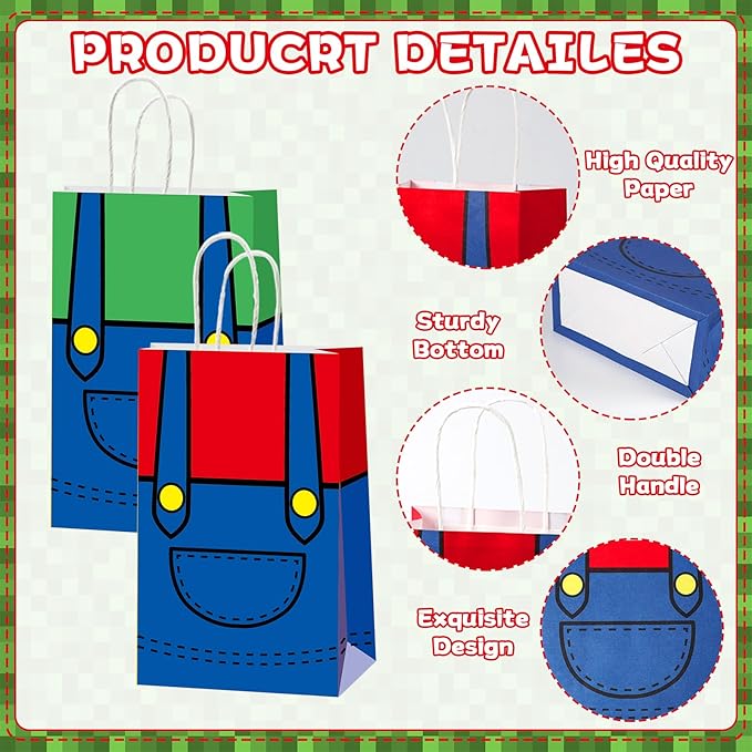 MinFyberd 12 Pcs Game Themed Party Gift Bags Game Theme Party Treat Paper Bags Supplies Gamer Parties Supplies Games Bros Paper Bag Cloud and Bricks Parties Favor Birthday Gift Bag for Girls Boys