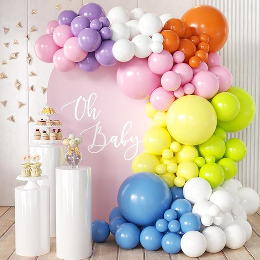 MEBAY Colorful Rainbow Balloon Arch Kit, 166Pcs Multicolor Birthday Bright Balloons Garland for Birthday Baby Shower Wedding Party Decorations