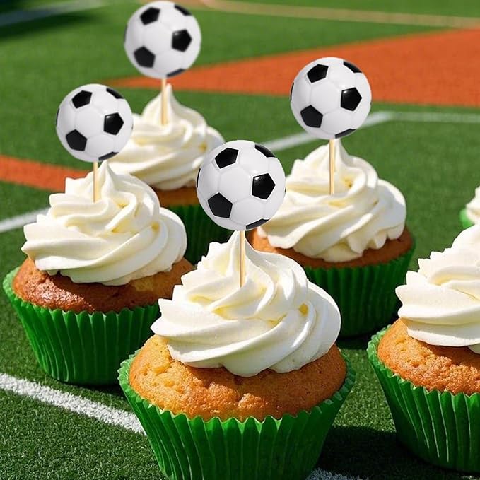 24Pcs Soccer Ball Cupcake Toppers Foam Football Cupcake Food Picks for Sport Balls Theme Baby Shower Wedding Birthday Party Cake Decorations Supplies