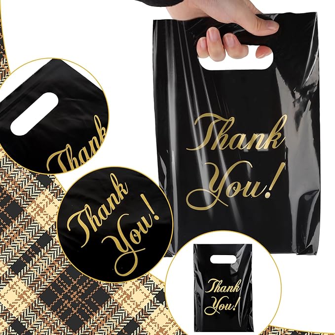 Hxezoc 50 Pieces Thank You Candy Bags Shopping Goodie Bag Plastic Treat Bags Gift Wrap with Handles Favor Bags For Birthday Party Gifts Decoration Supplies
