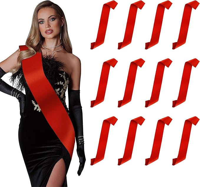 12 pcs Red Sash Blank Sash for Bride To Be Birthday Bride Sashes Bachelorette Prom Queen Sashes for Pageants Wreath Miss Americana Christmas Party Deocr Red