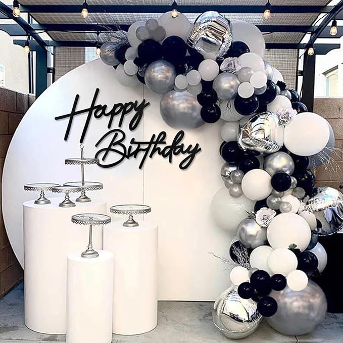Happy Birthday Sign - Black Felt 'Happy Birthday' Letter Sign for Balloon Arch Backdrop Decorations - 1 Count, Unisex, All Ages, Boys, Girls