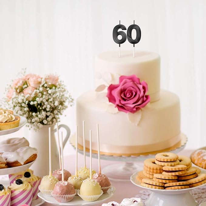 BBTO 60th & 6th Birthday Candles Number Candles Cake Topper Decoration for Birthday Wedding Anniversary Celebration Supplies(Black)