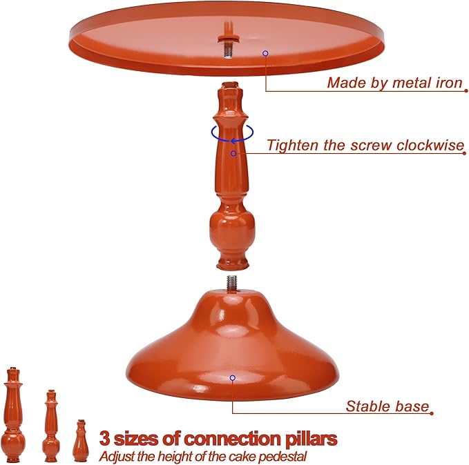 Set of 3 Orange Cake Stands, Metal Round Cake Holder Dessert Pie Pizza Display Stand 8" 10" 12" Serving Tray Halloween Decoration for Wedding Celebration Party Birthday Baby Shower
