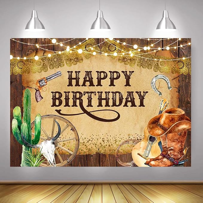 Mocsicka Western Backdrop Western Party Decorations Wild West Rodeo Cowboy Background Brown for Boys Birthday Party Supplies Banner for Photography (8x6ft(96x72 inch))