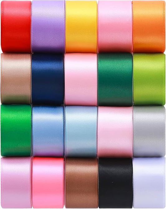 KEOSREE 1inch 20 Colors Satin Ribbon Set, 1" X2Yd x 20Rolls Rainbow Ribbons for Gift Wrapping, Wedding Party Decoration, Invitations, Bridal Bouquets, Total 40 Yards