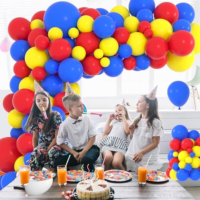 Royal Blue, Red, Yellow Balloons Set - 12inch Red Yellow Blue Balloon Arch Red Yellow Confetti Balloons for Fiesta Carnival Circus Wedding Birthday Baby Shower Graduation Party Decorations