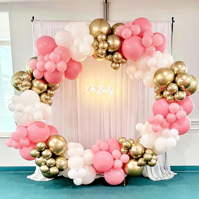 Pink and Gold Balloons Balloons Garland Arch Kit, Pink and White Balloon with Metallic Gold Latex Balloons for Graduation, Wedding, Baby Shower, Engagement, Birthday Party Decorations