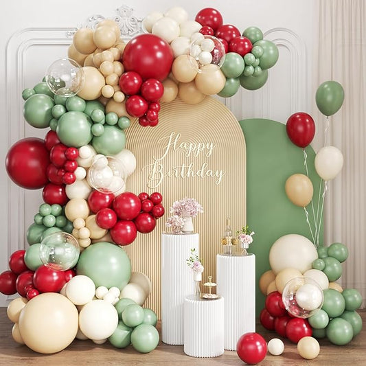 Red Green Nude White Balloon Garland Arch Kit, 167Pcs latex Balloons Different Sizes 18 12 10 5 inch for Birthday Baby Shower Wedding New Year Xmas Holiday Party Decorations