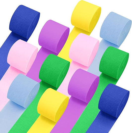 Crepe Paper Streamers, 12 Rolls Party Streamers, 6 Colors 984 Ft Streamers Party Decorations for Birthday, Wedding, Baby Shower, Holiday, DIY Crafts, Backdrop