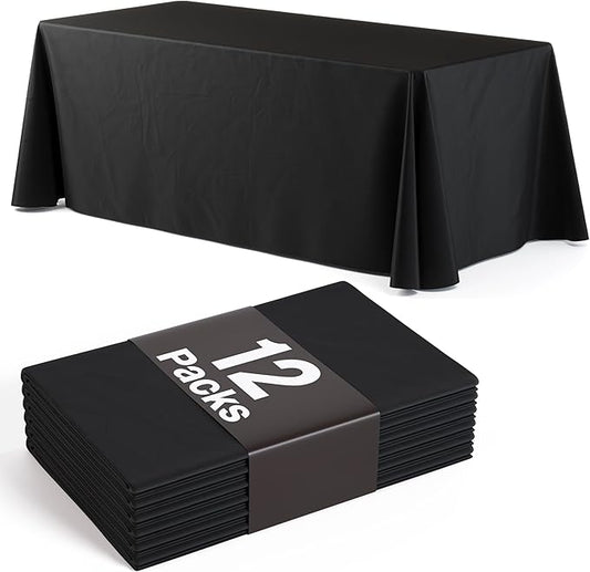12 Pack Black Plastic Table Cloth - 70 x 120 Inch Rectangle Disposable Tablecloth for Parties - Rectangle Tablecloth - Disposable Table Cloths for Parties - Great for Picnics And Formal Events