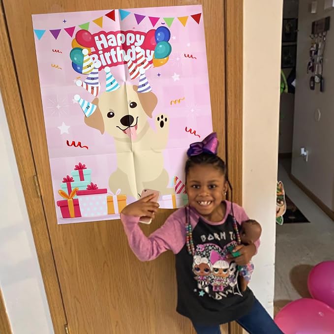 PARTYLOUD Dog Birthday Party Games, Pin The Hat on The Dog, Dog Themed Pet Party Games Toddlers Preschool Party Supplies Favors for Boys Girls Adults 24 Guests