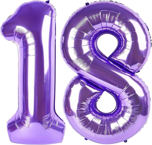 40 Inch Purple Balloons Numbers, 18th Birthday Party Decoration for 1 8 18 81 Men & Women, Big Foil Balloon Number for Wedding Celebration Adult Party Supplies