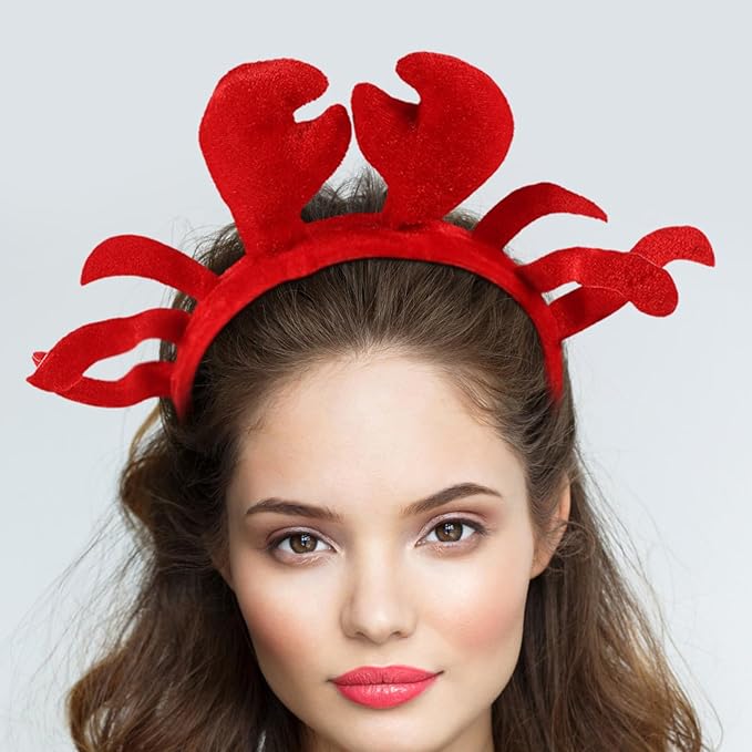 INOOMP Crawfish Headband Lobster Head Bopper Lobster Headband Red Headwear Costume Animal Cosplay for Halloween Dress Up Christmas Party