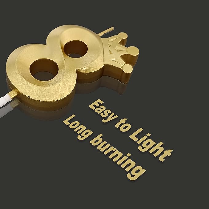 The Number 8 Gold Birthday Candles for Cake is Beautiful Number Candles for 8th Birthday Decorations for Boys and Girls (Gold-8, Crown)