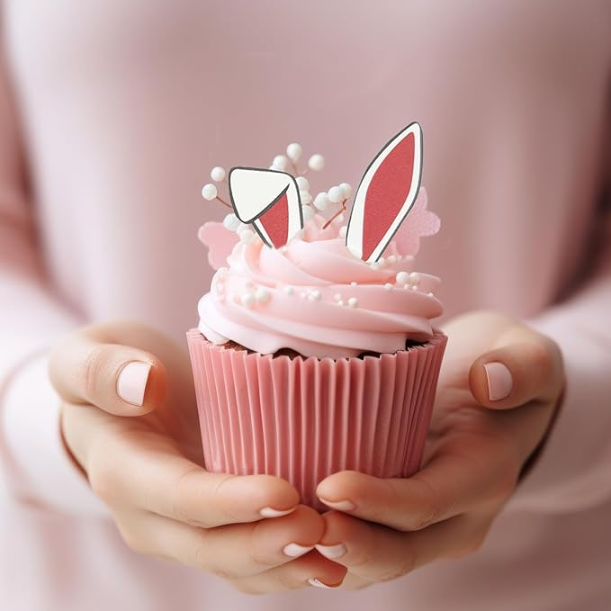 Sugar Robot Edible Bunny Ears for Cupcakes - Bunny Ears Cake Topper - Easter Cupcake Toppers - Decoration Made in the USA - Premium Crafted
