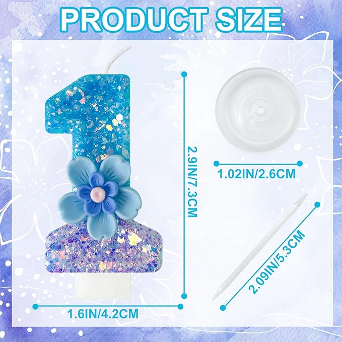 Blue Purple Flower Birthday Number Candles, Flower Theme Party Decorations, Cupcake Decorations, Suitable for Party Celebrations, Boys and Girls Birthday Decorations（1）