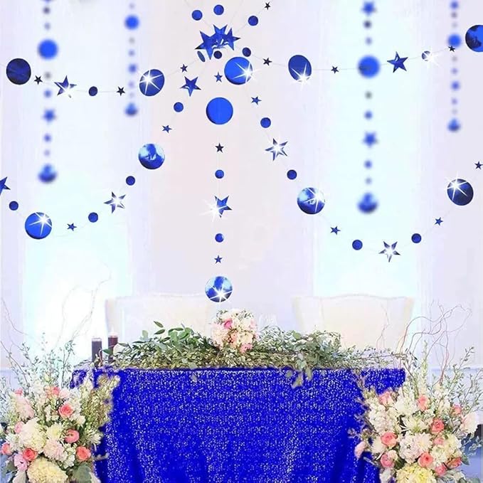 Dark Blue Party Decoration Dark Blue Star Circle Dot Hanging Garland Streamer Decorations Glitter Star Bunting Banner Twinkle Backdrop for Engagement Wedding Anniversary Baby Shower Birthday Christmas
