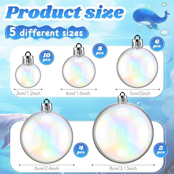 30 Pcs Transparent 3D Bubble Party Decorations Clear Plastic Ornament Balls 5 Sizes Mermaid Ocean Bubble Garland Hanging DIY Ceiling Wall Decor for Birthday Baby Shower Wedding