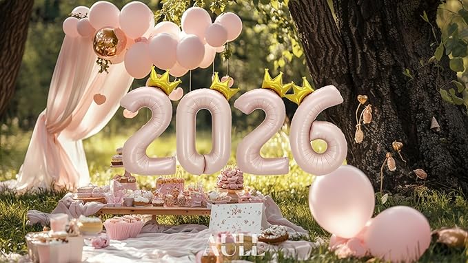AULE 40 Inch Big Pink 6 Balloon Number with Crown Large Foil Helium Number Balloons 0-9 Jumbo Giant Happy 6th Birthday Party Decorations Huge Mylar Anniversary Party Supplies