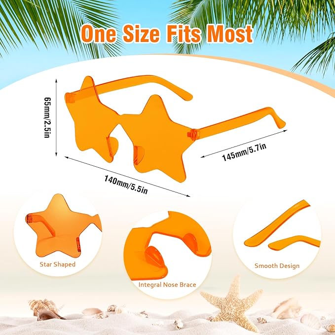 Pibupibu Wholesale 40 Pack Rimless Star Shaped Sunglasses Bulk Adults Unisex, Fun Colorful Pentagram Glasses Party Favors