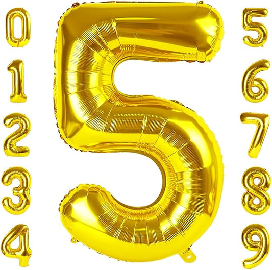 Balloon Numbers 40 Inch 5 Ballon for 5th Birthday Decorations, 15 25 35 50 Big Gold Number Balloons for Wedding Graduation Party Decor